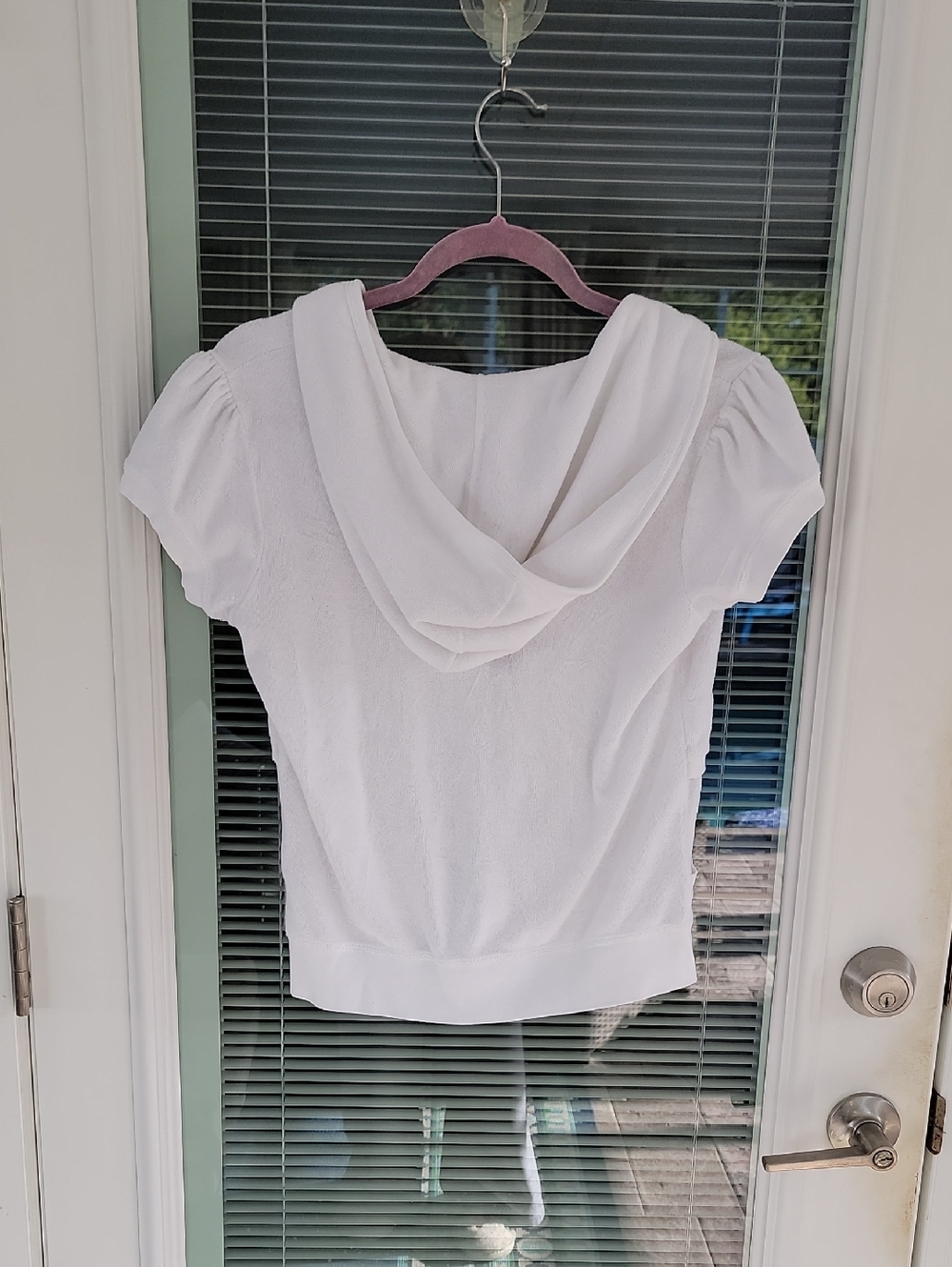 Juicy Couture White Short-Sleeve Terry Cloth Zip Hoodie Vintage 90's Sz L - Picture 2 of 9